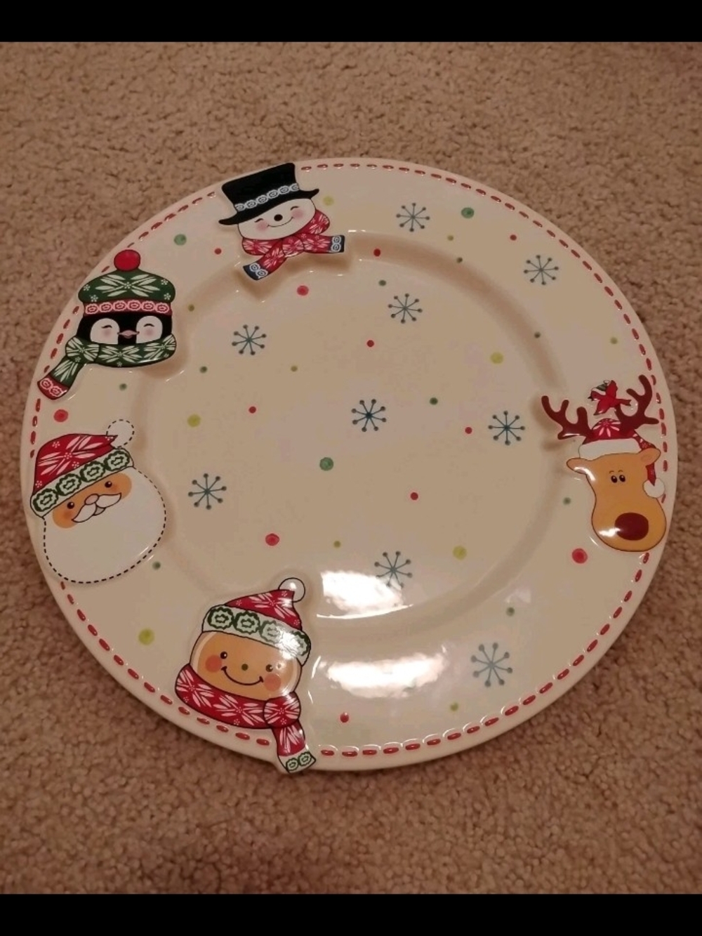 Temp-tations by Tara Winter Whimsy Christmas Platter 13" Snowman Reindeer Santa